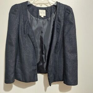Silence + Noise Womens Medium Blazer Jacket Open Short Lined Black Silver